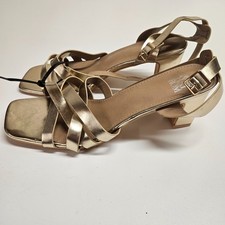 Gold Strappy Block Heel Sandals UK 8 EU 41 Womens Square Toe Party Shoes