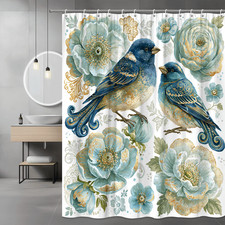 Blue Birds and Floral Shower Curtain Print