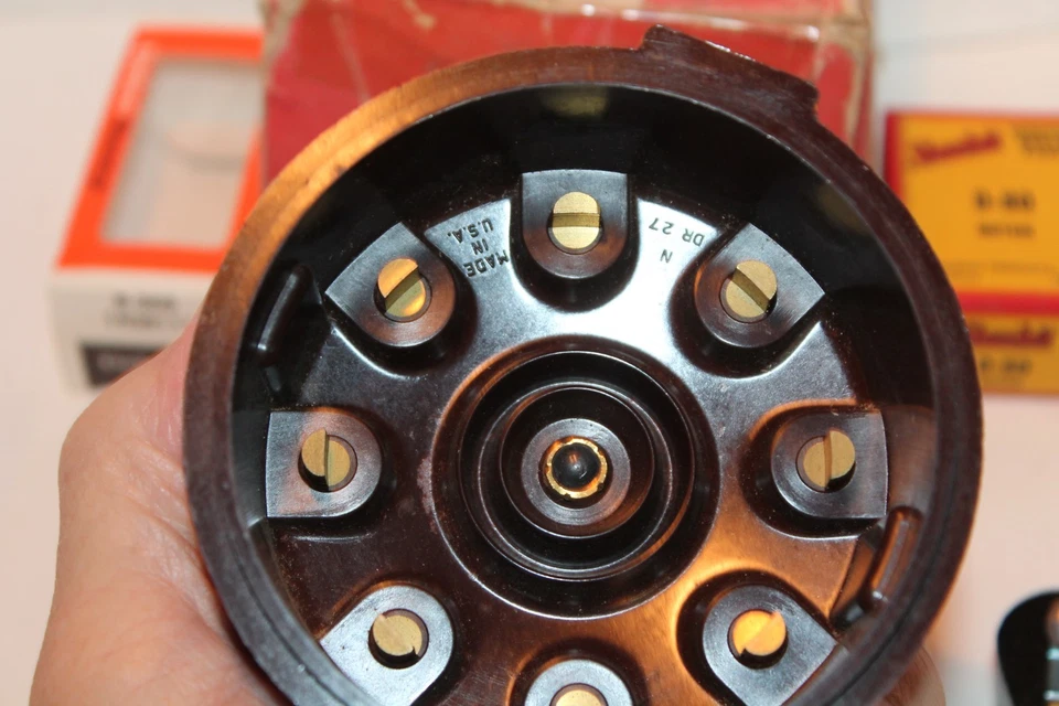 1938-1939 Cadillac 8 tapa de inserción de latón rojo marrón, rotor, puntos nuevos, condensador Foto 4 de 4