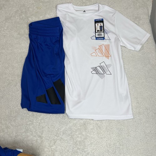 Adidas Youth Boys 2-Piece Athletic Set Shirt & Shorts Size L (14/16) Blue&White - Picture 5 of 9