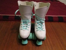 C Seven C7 White  Mint Green Roller Skates Size 4 Stopper and 4 Wheels Lace Up