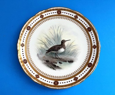 Antique Minton Hand-Painted Sandpiper 8.5'' Plate Signed A.H. Wright