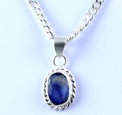 4,95 Ct Natursaphir Blau Oval 10 x 7 mm Anhänger Herren Silber 925 AGI