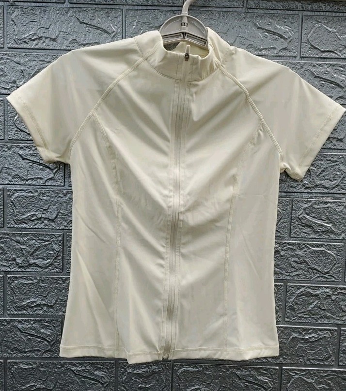New ADANOLA Ultimate Short Sleeve Full Zip Top Cream Size L