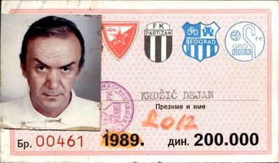 Football Sports Card Serbia 1989 FK Partizan, Crvena Zvezda, Beograd, Gro Rad
