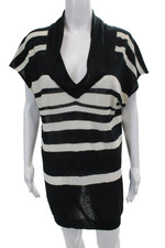 Brochu Walker Womens Linen Striped Short Sleeve V-Neck Mini Dress Blue Size S