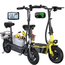 Electric Scooter with Seat & Basket Up to 500W/1000W Dual Suspensions E-Scooter