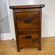 Rustic Pine Bedside Table 2 Drawers - Solid Wood Side Cabinet Nightstand