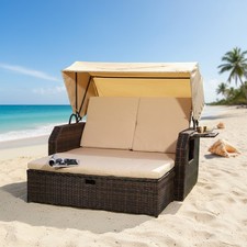 Rattan Strandkorb Sonnenbett Dach Rattan Braun Sonnenliege Liegebett Relaxliege