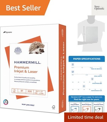 Printer Paper,  Inkjet & Laser Paper 24 Lb, 8.5 x 11-1 Ream 500 Sheets - 97 B...