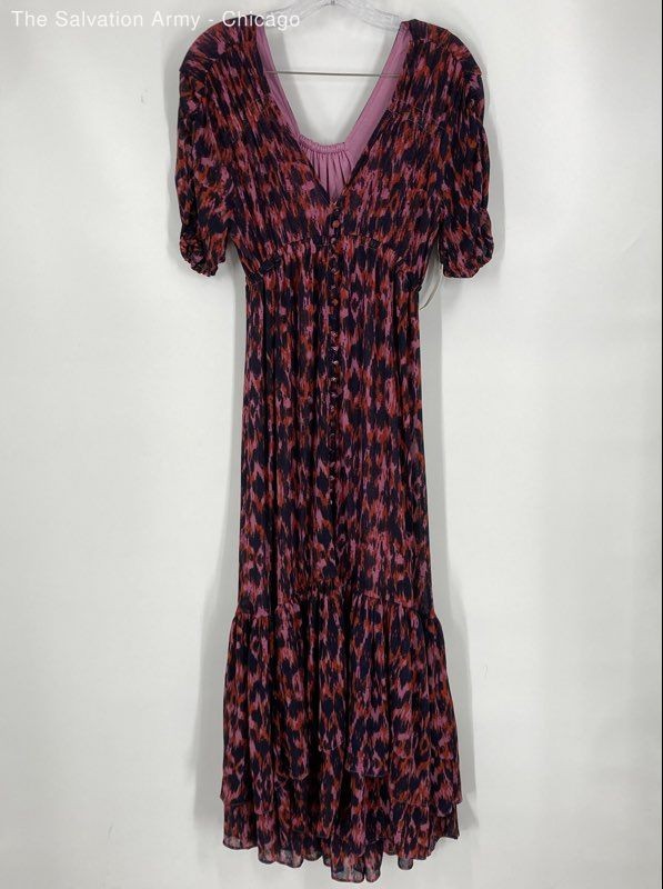 Anthropologie Womens Multicolor Ikat V-Neck Short Sleeve Maxi Dress Size X-Small