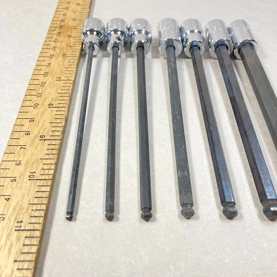 Mac Hex Bit Socket Set 7 Pc Extended Length Ball Tip 3/8" Drive 1/4"-3/8" USA - Image 4 of 4