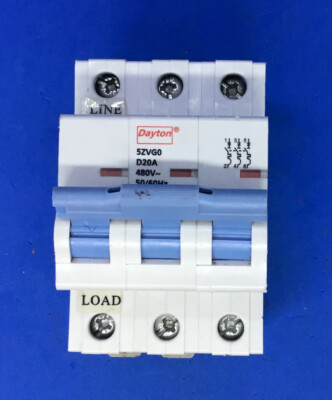 Dayton 5Zvg0 Iec Supplementary Protector, 20 A, 480V Ac, 3 Pole, Din Rail