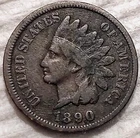 1890 US Indian Head Cent 1C Penny - VG/F - #10529