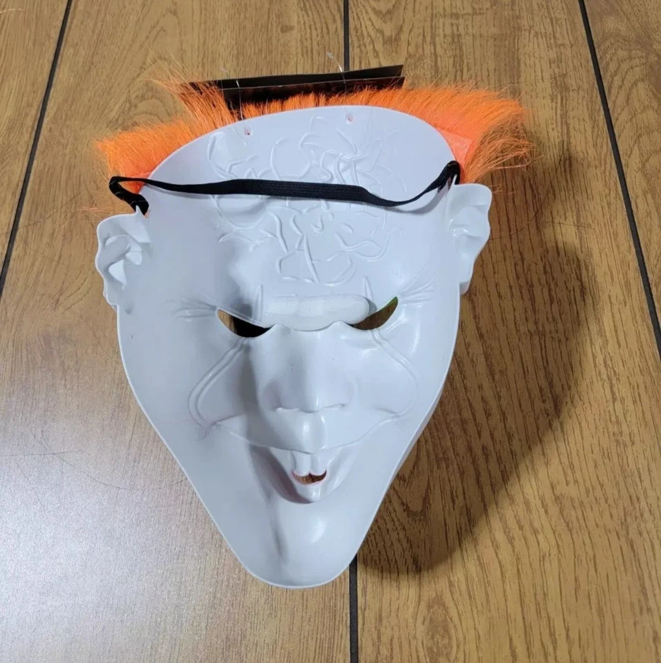 Scary Clown Mask White Plastic with Red Nose and Orange Hair 8 in x 11 in - Image 2 of 3