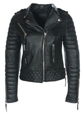 Black Women's Slim Fit Biker Diamond Quilted Kay Michaels Real Leather Jacket-ZH