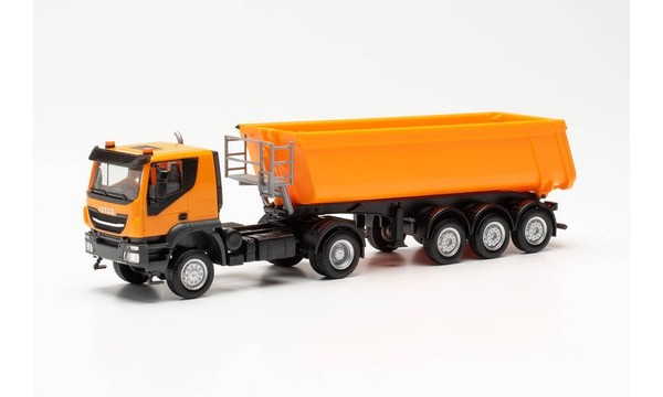 Herpa 315111 Iveco Trakker Schmitz Cargobull Kipp-Sattelzug Kommunalorange 1:87-image
