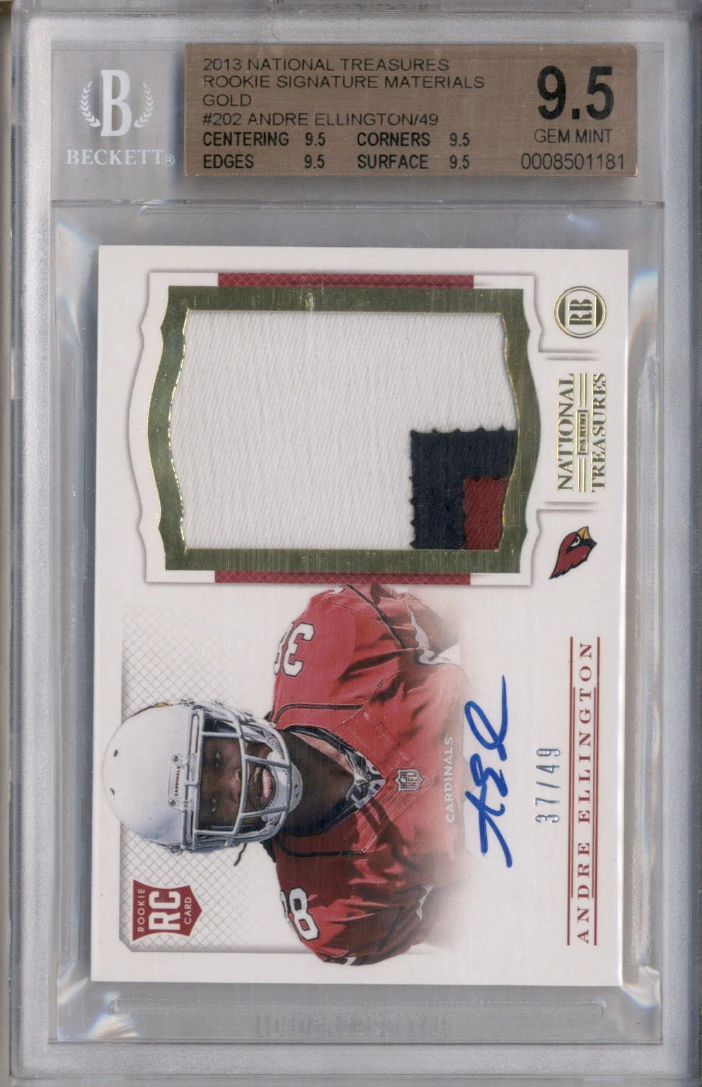 Andre Ellington Panini National Treasures Rookie NFL Gear Trio Materials Signatures #2 Base