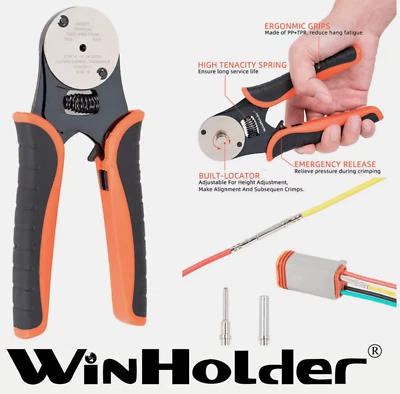 WINHOLDER Adjustable 14 16 18 AWG DEUTSCH SERIES MULTI PLUG RATCHET TERMINAL CRIMPING TOOL