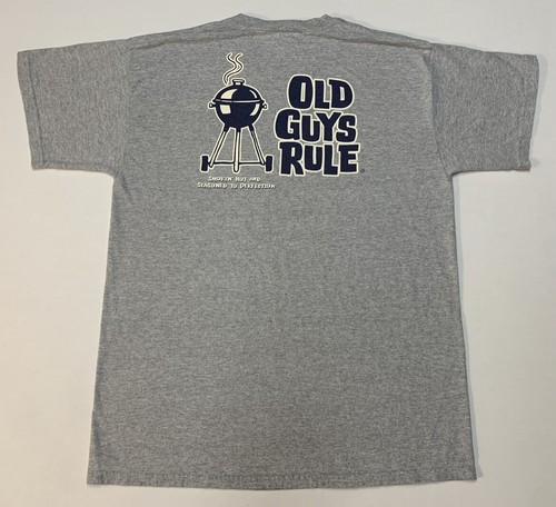 OLD GUYS RULE T-Shirt Large 2-Sided “Smokin’ Hot & Aged To Perfection” Grill EUC