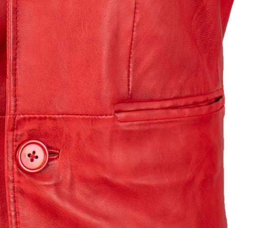 Chaqueta de cuero para hombre blazer de cuero de cordero auténtico en rojo cintura ajuste Slim - Imagen 3 de 5