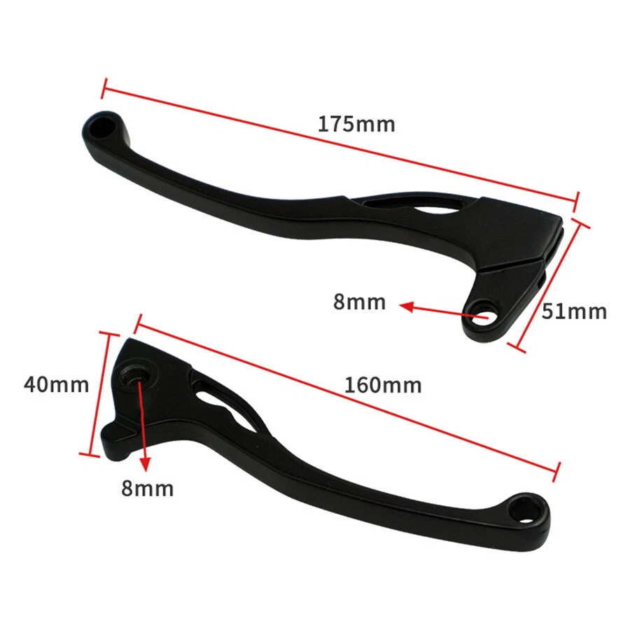 2Pcs Manija de motocicleta de aluminio negro 8MM Palanca de freno delantera con embrague universal Foto 4 de 4