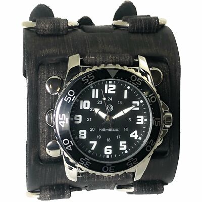 Nemesis night super glow index 3 strips vintage leather cuff men s watch FWB257