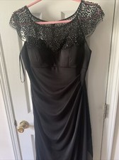 Xscape Womens Size 8 Petite Navy Chiffon Beaded Sequin Gown Black