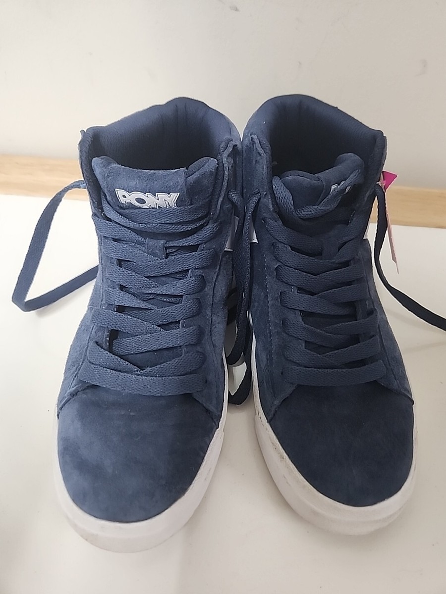 Pony Hi High-top Sneakers white and blue Sz 6 Bin S19 | eBay