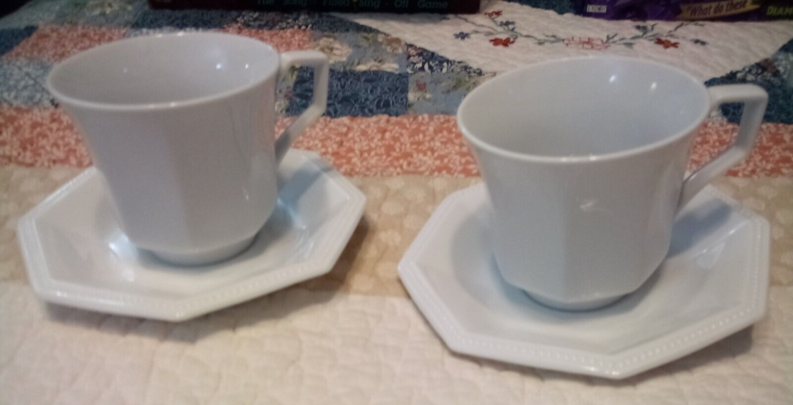 Set of 2Sea Gull Fine China Jian Shiang White Octagonal 2 Cups & 2
