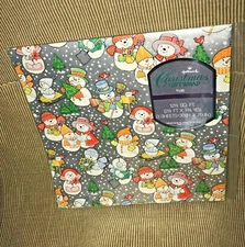 VTG Hallmark Flat Gift Wrap Wrapping Paper Sheets Christmas Happy Snowman