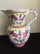 VTG. Deruta Hand Painted Italian Pottery Pitcher, Red Rooster Design, H 8.5