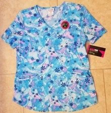 Scrubstar Women V-neck Scrub Top Tye Dye Snowflakes Stretch Sz Small NEW