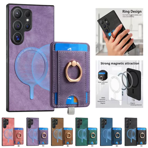 For Samsung Galaxy S24 S23 S22 S20 Magnetic Case W/ Detachable Cards Wallet Ring
