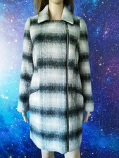 Size 8 Quiz Vintage Fever Grey Black Wool Blend Smart Tailored Trench Pea Coat