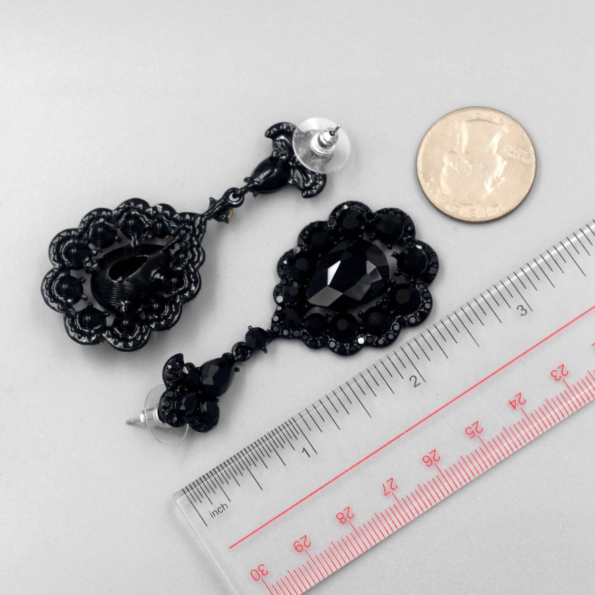 Women Black Jet Crystal Rhinestone Wedding Drop Dangle Earrings