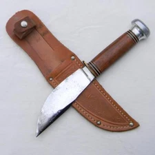 MARBLE'S USA 1970th WOODCRAFT Skinner tigerwood handle orig Moose & Goose sheath