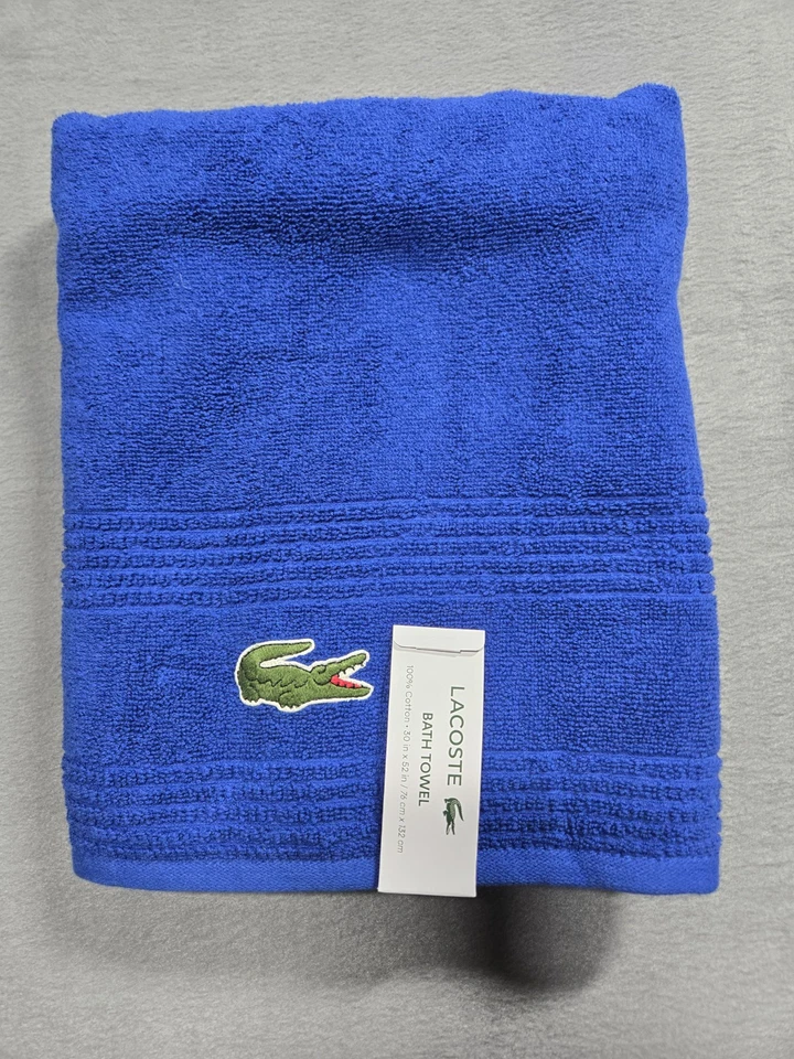 Lot Of 2 New With Tags Lacoste Bath Towels - Blue 30"× 52" Crocodile Logo Towels - Image 2 of 4