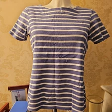●SEASALT OF CORNWALL●Sailor Shirt~Organic Cotton~Blue Striped Top~SIZE UK 12