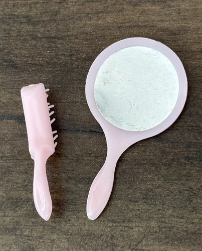 Vintage Barbie Doll Mirror Brush Set Vanity Accessories Pale PINK
