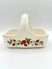 Teleflora Gift Wild Strawberry Field Basket Gold Trim Handle Ceramic Planter 