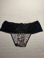 Victoria's Secret NWT VINTAGE Medium black leopard satin - lace cheeky