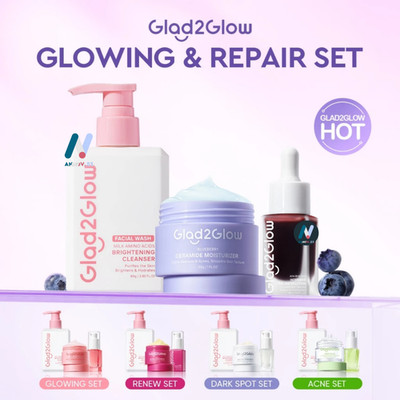 GLAD2GLOW 3in1 Feuchtigkeitscreme/Serum/Reiniger Gesichtswasser Brighten...