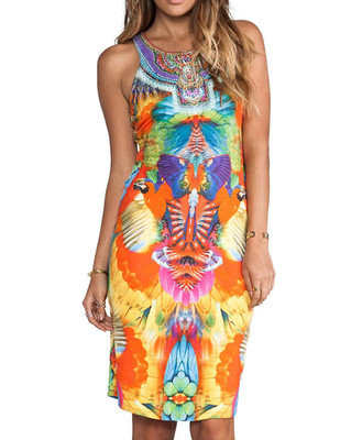 Camilla Scarlett Asteria Dress Size 2 / AU 12 / US 8 Vintage Macaw Bodycon 