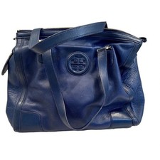 Tory Burch Y2K Slouchy Pebbled Leather Tote Bag Blue Large Shoulder Handbag