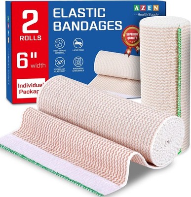 AZEN Premium 2 Pack Elastic Bandage Wrap 6 Inch, Compression Wrap Bandage for Le
