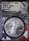 2024-(P) $1 American Silver Eagle Star Privy ANACS MS 69 | First Strike