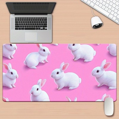 40*90cm1pc XXL Desk Mat with Repeated White Rabbit Design on Pink Background - H