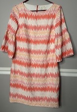 Sail to Sable Coral Pinks Print Bell Sleeve Dress Women's Sz 36" Chest Classic