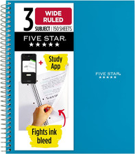 Spiral Notebook  Study App, 3 Subject, Wide Ruled Paper, 8" X 10-1/2", 150 Shee